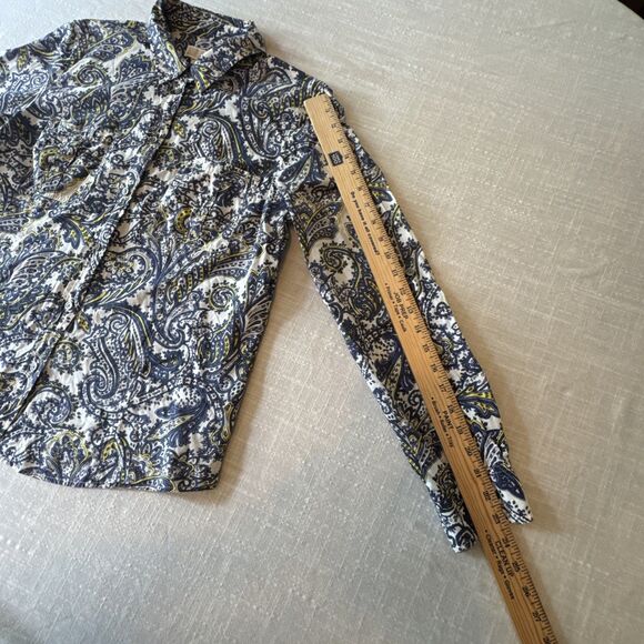 Michael Kors Womens Size L Blue Roll‎ Tab Pretty Paisley Button Up Collar Shirt - Picture 6 of 9